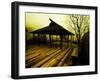 Japanese Gazebo on Deck overlooking Water and Hills-Jan Lakey-Framed Photographic Print