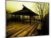 Japanese Gazebo on Deck overlooking Water and Hills-Jan Lakey-Mounted Photographic Print