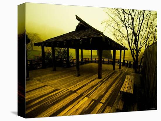 Japanese Gazebo on Deck overlooking Water and Hills-Jan Lakey-Stretched Canvas