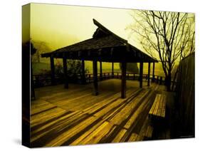 Japanese Gazebo on Deck overlooking Water and Hills-Jan Lakey-Stretched Canvas