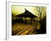 Japanese Gazebo on Deck overlooking Water and Hills-Jan Lakey-Framed Photographic Print