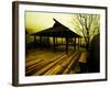 Japanese Gazebo on Deck overlooking Water and Hills-Jan Lakey-Framed Photographic Print