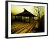 Japanese Gazebo on Deck overlooking Water and Hills-Jan Lakey-Framed Photographic Print