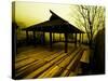 Japanese Gazebo on Deck overlooking Water and Hills-Jan Lakey-Stretched Canvas