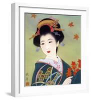 Japanese Geisha in Fall Leaves-null-Framed Giclee Print