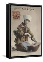 Japanese Girl Filleting Fish-null-Framed Stretched Canvas