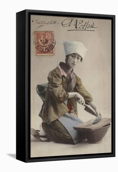 Japanese Girl Filleting Fish-null-Framed Stretched Canvas