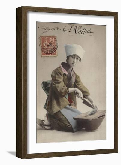 Japanese Girl Filleting Fish-null-Framed Giclee Print