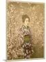 Japanese Girl Next to Cherry Blossom Tree-null-Mounted Photographic Print