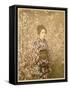 Japanese Girl Next to Cherry Blossom Tree-null-Framed Stretched Canvas