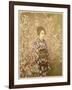 Japanese Girl Next to Cherry Blossom Tree-null-Framed Photographic Print