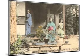Japanese Girls with Bonsai-null-Mounted Art Print