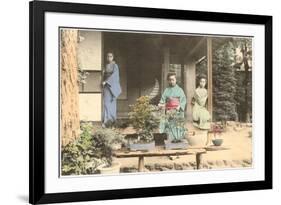 Japanese Girls with Bonsai-null-Framed Premium Giclee Print