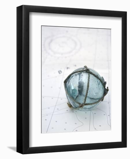 Japanese glass fishing float on nautical chart-Savanah Plank-Framed Photographic Print