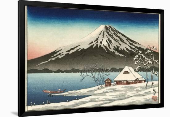 Japanese House and Volcano-null-Framed Art Print