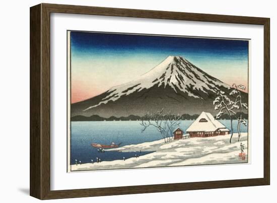 Japanese House and Volcano-null-Framed Art Print