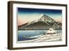 Japanese House and Volcano-null-Framed Art Print