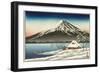 Japanese House and Volcano-null-Framed Art Print