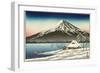 Japanese House and Volcano-null-Framed Art Print