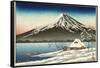 Japanese House and Volcano-null-Framed Stretched Canvas