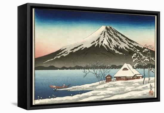 Japanese House and Volcano-null-Framed Stretched Canvas