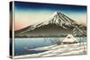 Japanese House and Volcano-null-Stretched Canvas