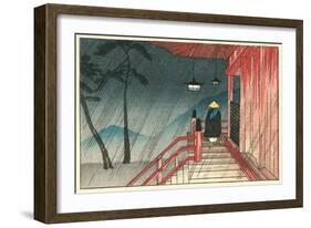 Japanese House in the Rain-null-Framed Art Print