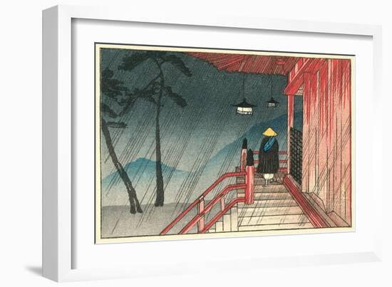 Japanese House in the Rain-null-Framed Art Print