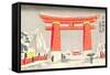 Japanese Illustration, Torii Gate in Snow-null-Framed Stretched Canvas