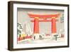 Japanese Illustration, Torii Gate in Snow-null-Framed Art Print