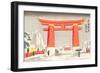 Japanese Illustration, Torii Gate in Snow-null-Framed Art Print