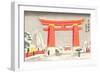 Japanese Illustration, Torii Gate in Snow-null-Framed Art Print