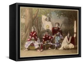 Japanese Kabuki Theatre with Actors Wearing Elaborate Make-Up and Costumes-null-Framed Stretched Canvas
