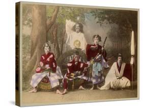 Japanese Kabuki Theatre with Actors Wearing Elaborate Make-Up and Costumes-null-Stretched Canvas