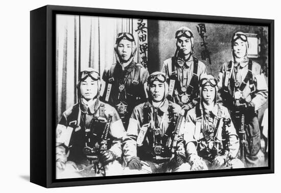 Japanese Kamikaze Pilots Holding Samurai Swords, 1944-45-Japanese Photographer-Framed Stretched Canvas