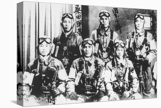 Japanese Kamikaze Pilots Holding Samurai Swords, 1944-45-Japanese Photographer-Stretched Canvas