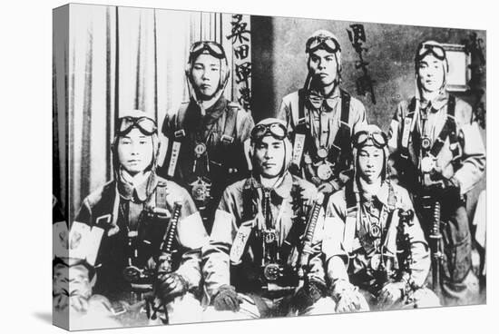 Japanese Kamikaze Pilots Holding Samurai Swords, 1944-45-Japanese Photographer-Stretched Canvas