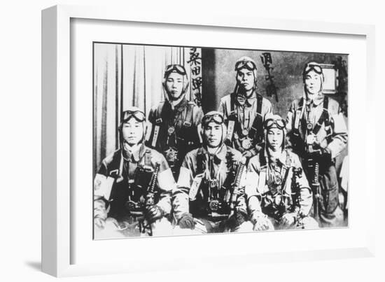 Japanese Kamikaze Pilots Holding Samurai Swords, 1944-45-Japanese Photographer-Framed Photographic Print