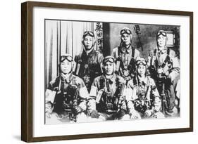 Japanese Kamikaze Pilots Holding Samurai Swords, 1944-45-Japanese Photographer-Framed Photographic Print