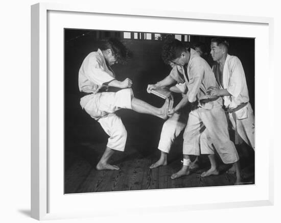 Japanese Karate Student Breaking Boards with Kick-John Florea-Framed Photographic Print