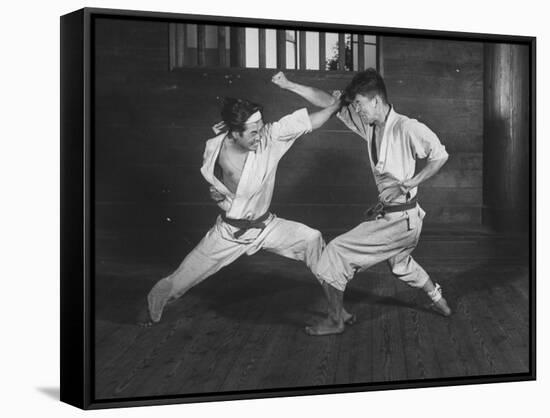 Japanese Karate Students Demonstrating Fighting-null-Framed Stretched Canvas