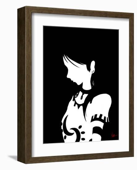 Japanese Kiri-e: Girl Who Indulges to Pensiveness-Kyo Nakayama-Framed Giclee Print