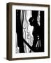 Japanese Kiri-e: Woman Lovely in Rain but Sad in Expression-Kyo Nakayama-Framed Giclee Print