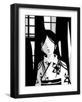 Japanese Kiri-e: Woman with Floral Kimono-Kyo Nakayama-Framed Giclee Print