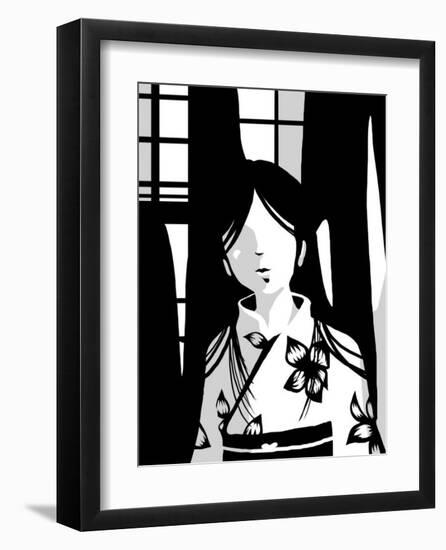 Japanese Kiri-e: Woman with Floral Kimono-Kyo Nakayama-Framed Giclee Print