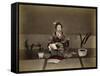 Japanese Lady in Traditional Dress with a Stringed Musical Instrument-null-Framed Stretched Canvas