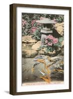 Japanese Lantern, Carp in Pond-null-Framed Art Print