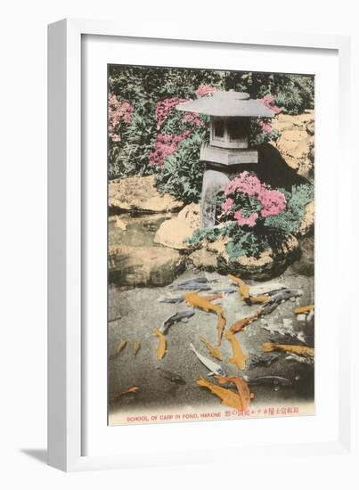 Japanese Lantern, Carp in Pond-null-Framed Art Print