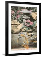Japanese Lantern, Carp in Pond-null-Framed Art Print
