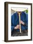 Japanese man playing traditional wooden flute, Kyoto, Japan-Peter Adams-Framed Photographic Print